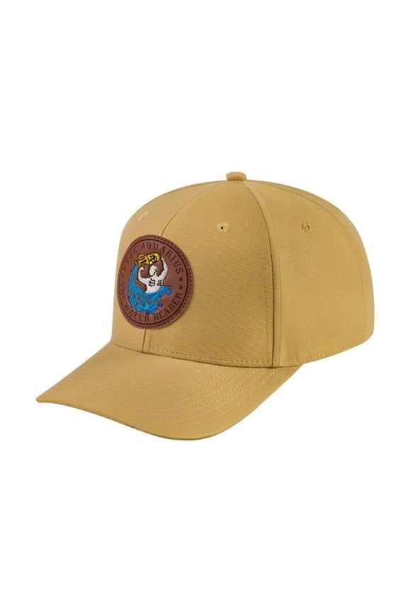 Unisex V2 Embroidered And Laser-Engraved Aquarius Zodiac (January 20, February 18), 6-Panel Baseball Cap, Khaki/Khaki, Adjustable Fit