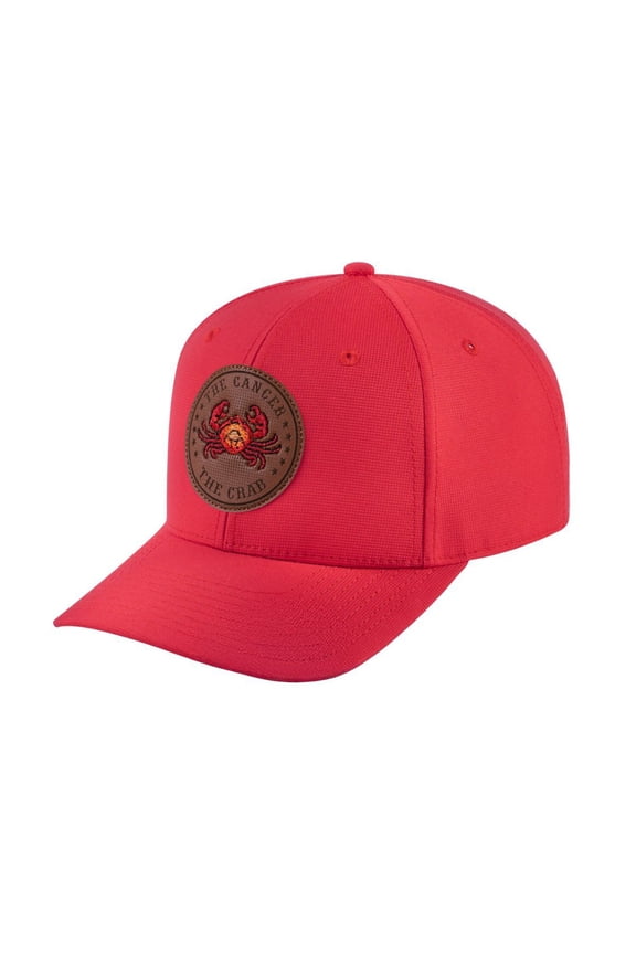 Unisex V2 Embroidered And Laser-Engraved Cancer Zodiac (June 21, July 22), 6-Panel Baseball Cap, Red/Red, Adjustable Fit