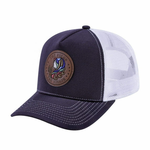 Unisex V2 Embroidered And Laser-Engraved Gemini Zodiac (May 21, June 20), 5-Panel Trucker Hat, Dark Grey/White, Adjustable Fit