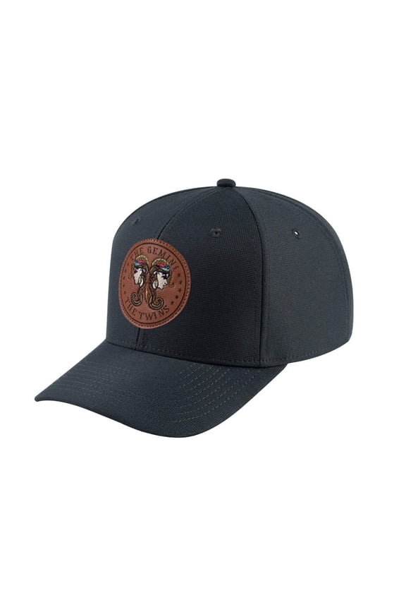 Unisex V2 Embroidered And Laser-Engraved Gemini Zodiac (May 21, June 20), 6-Panel Baseball Cap, Dark Grey/Dark Grey, Adjustable Fit