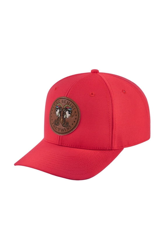 Unisex V2 Embroidered And Laser-Engraved Gemini Zodiac (May 21, June 20), 6-Panel Baseball Cap, Red/Red, Adjustable Fit