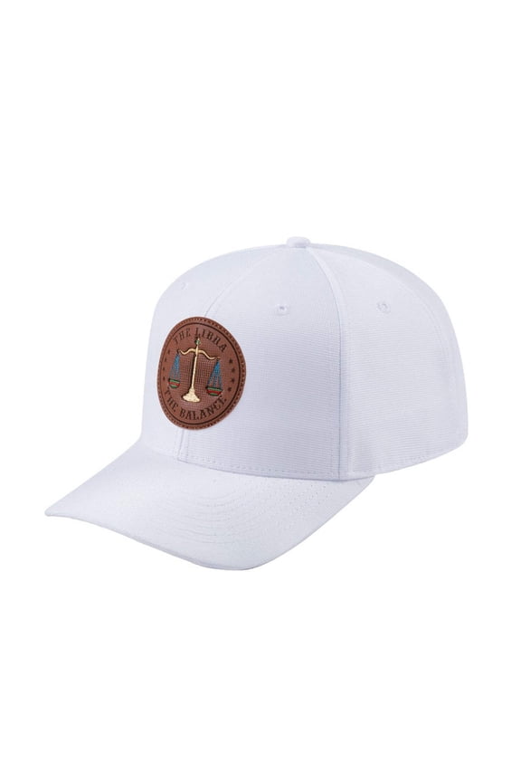 Unisex V2 Embroidered And Laser-Engraved Libra Zodiac (September 23, October 22), 6-Panel Baseball Cap, White/White, Adjustable Fit