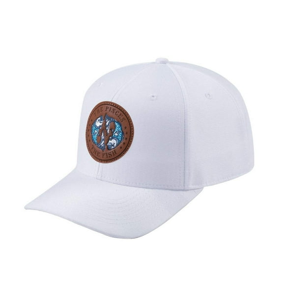 Unisex V2 Embroidered And Laser-Engraved Pisces Zodiac (February 19, March 20), 6-Panel Baseball Cap, White/White, Adjustable Fit