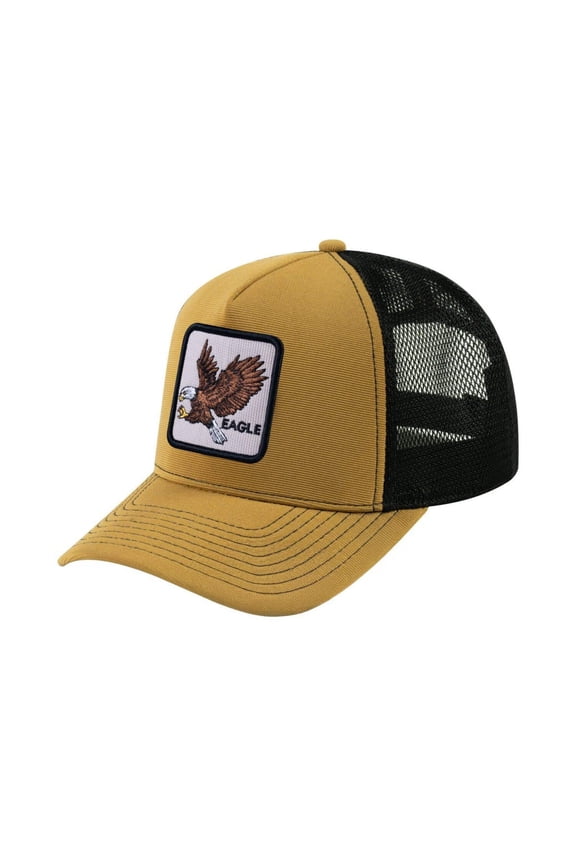 Unisex V2 Embroidered The Eagle, 5-Panel Trucker Hat, Light Brown/Black, Adjustable Fit