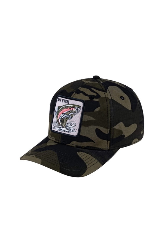 Unisex V2 Embroidered The Salmon, 6-Panel Baseball Cap, Green Camo/Green Camo, Adjustable Fit