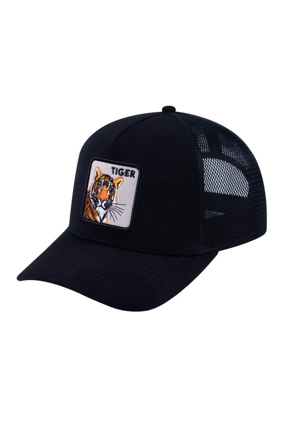 Unisex V2 Embroidered The Tiger, 5-Panel Trucker Hat, Black/Black, Adjustable Fit