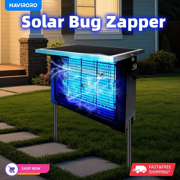 HAVIRORO Powerful Large Solar Bug Zapper Outdoor For 2000Sq.Ft, Poartable Rechargeable Mosquito Zapper With High Powered, Cordless Solar Fly Zapper For Patio Garden Backyard RV Camping Pond Pest Cont