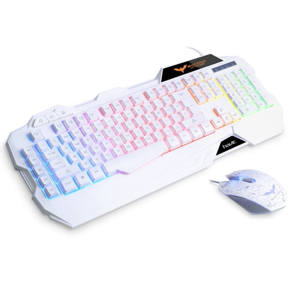 HAVIT Rainbow Backlit Wired Gaming Keyboard and Mouse Combo (White)