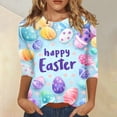 thumbnail image 1 of HAVUITYY Easter 3/4 Sleeve Sweaters for Womens, Cute Bunny Eggs Printed Womens Goung Out T-Shirts, Women's Spring Lightweight Tops, 1 of 5