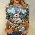thumbnail image 1 of HAVUITYY Easter Printed Women's Sweaters, 3/111 Sleeve Crew Neck Womens Tops, Spring Going Out Easter Shirts for Women Wear & Gifts, 1 of 5