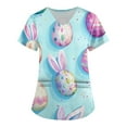 thumbnail image 1 of HAVUITYY Easter Scrub Tops for Women, Cute Bunny Eggs Pattern Stretch Nurse Top with Pockets Easter Plus sized Short Sleeve V-Neck Working Uniform, 1 of 3
