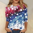 thumbnail image 1 of HAVUITYY Independence Day 3/4 Sleeve Sweaters for Womens, Plus Sized Fashion Flag Printed Crew-Neck Pullover, Women's Spring Going Out Tops for Gifts & Wear, 1 of 5