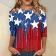 thumbnail image 1 of HAVUITYY Independence Day 3/4 Sleeve Sweaters for Womens, Plus Sized Fashion Flag Printed Crew-Neck Pullover, Women's Spring Going Out Tops for Gifts & Wear, 1 of 5