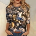 thumbnail image 1 of HAVUITYY Women's Easter Bunny Print Top – 3/4 Sleeve Crew Neck Cotton Pullover for Spring, Cute Casual Wear & Holiday Gift, 1 of 5