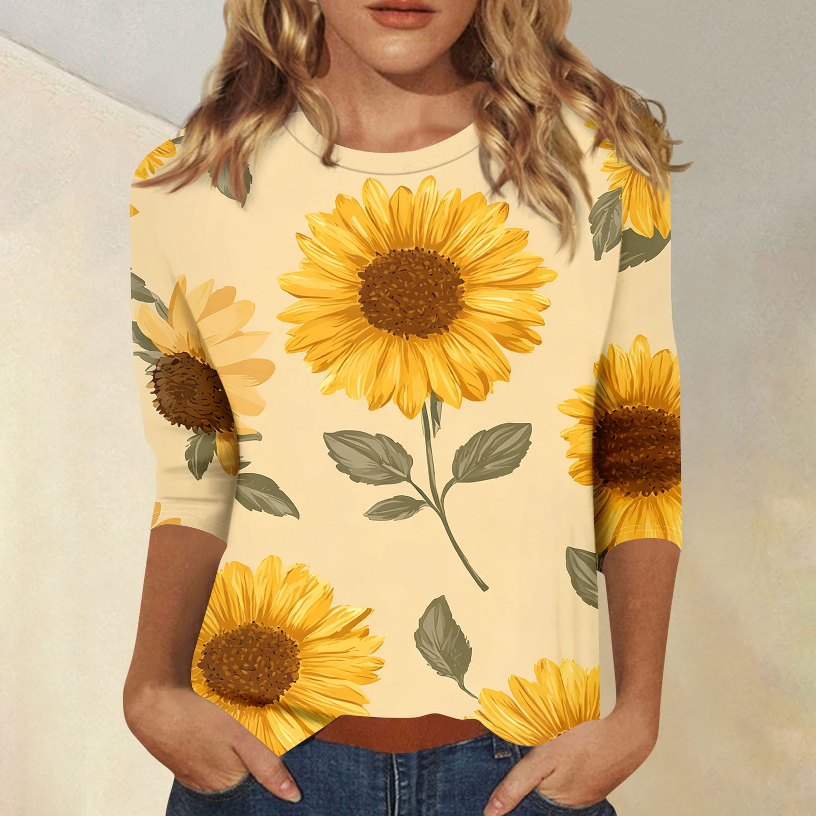 HAVUITYY Women's Spring Printed 3/4 Sleeve Sweaters, Vintage Oil ...
