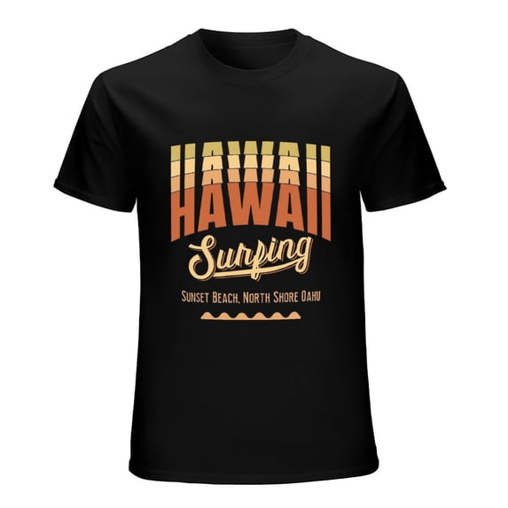 HAWAII SURFING Men’s T-Shirt 100% Cotton Casual Short Sleeve Tops Gift Tee Black 2XL