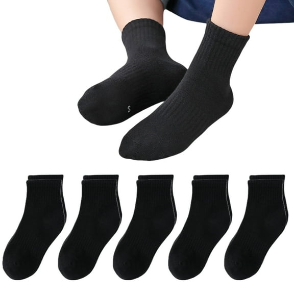 HAWEE 5/10/15 Pairs Kids Socks for Boys Girls 3-15 Years Toddler Crew Socks Multipack Athletic Socks, Black
