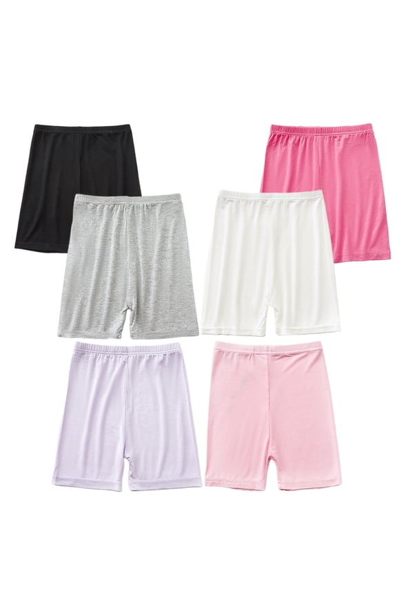 6 Pack Girls Bike Shorts Breathable Stretchy Modal Pettipants Sports Dance Shorts Solid Casual Athletic Shorts for Kids Little Girls