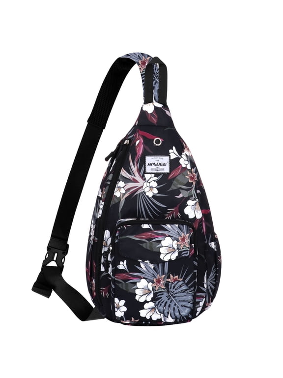 Backpack One Strap for Women Anti Theft Rope Sling Pack Bag Cycling Hiking, Tropical Flower
