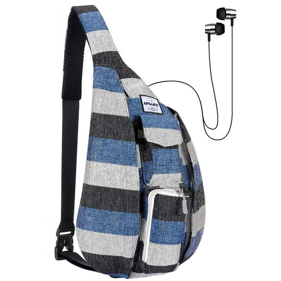 HAWEE Backpack for Women Hiking Backpack Chest Sling Bag Sports Travel Crossbody Daypack, Wide Stripes of Black/ Blue/Gray