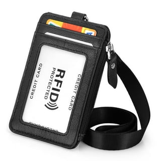 ELV Badge Holder with Zipper, ID Badge Card Holder Wallet with 5 Card Slots, 1 Side RFID Blocking Pocket and 20 inch Neck Lanyard Strap for Offices