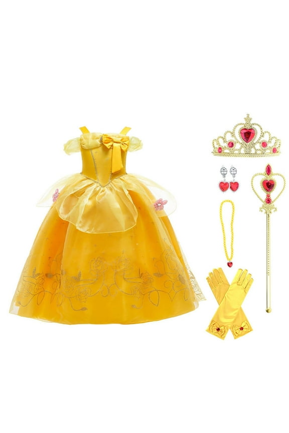 Princess Dress up Birthday Party Fairy Yellow Costume for Toddler Girls