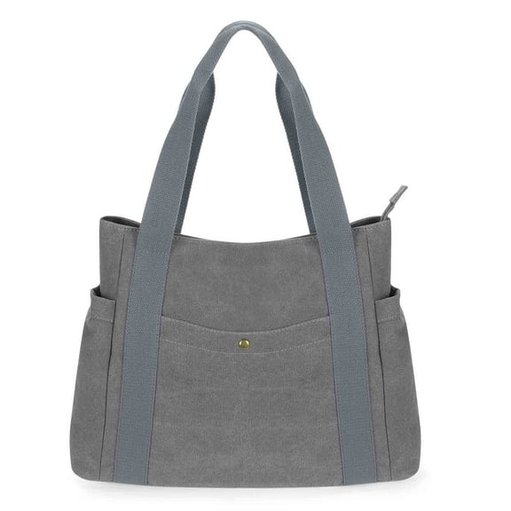 HAWEE Canvas Tote Bag for Women Daily Work Handbag Casual Zip Top Shoulder Bag for Shopping Business Travel, Gray