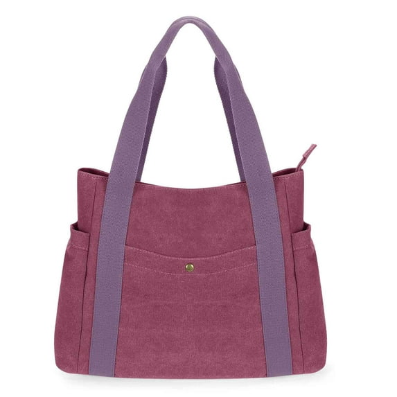HAWEE Canvas Tote Bag for Women Daily Work Zippered Handbag Casual Shoulder Bag for Shopping Business Travel, Purple