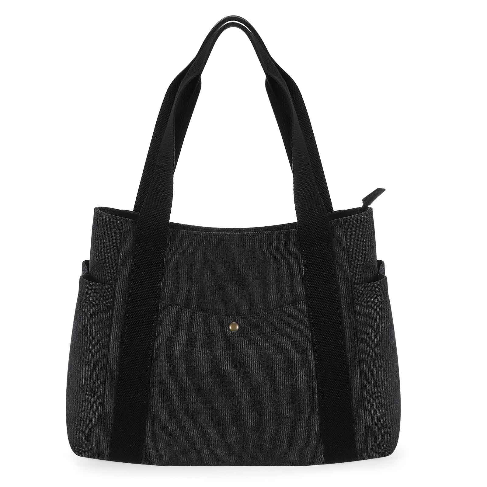 HAWEE Canvas Tote Bag for Women with Zipper Closure Daily Work Handbag Casual Shoulder Bag for