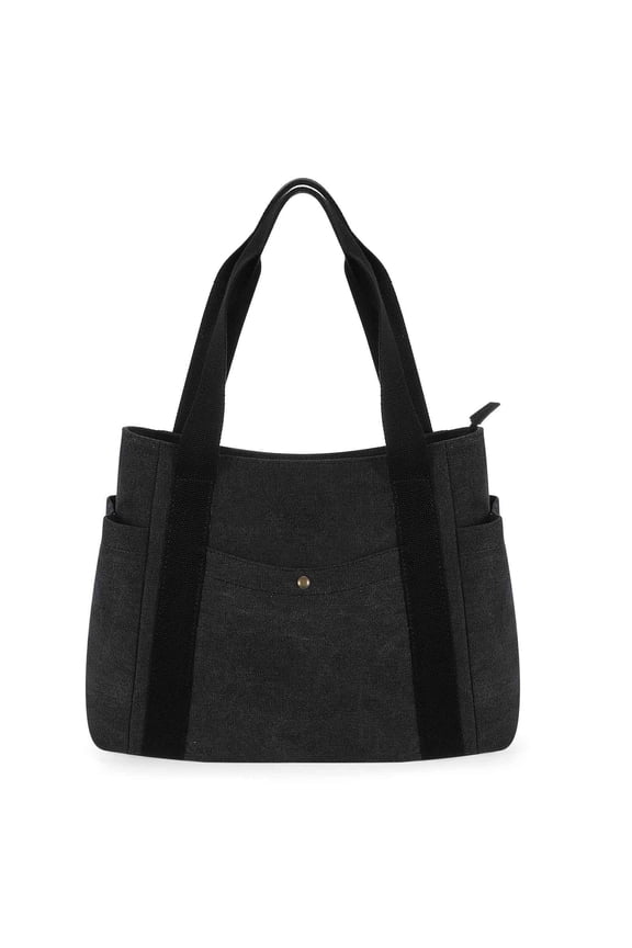 Women's Canvas Tote Bag with Zipper Closure Casual Shoulder Bag for Shopping Travel, Black