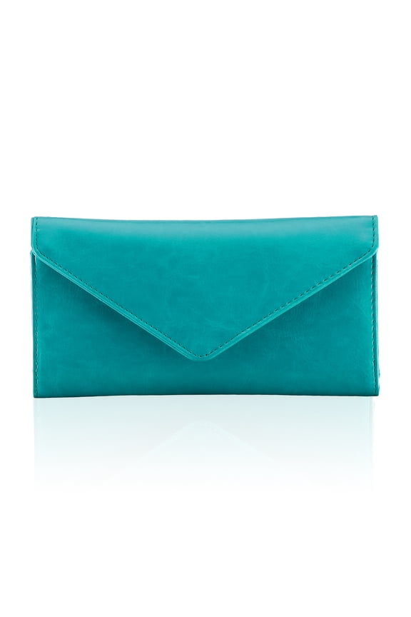 Card Wallet RFID Blocking Envelope Style Tri-fold Checkbook Clutch Slim Vegan Leather 2 ID Windows with Coin Pocket, Green