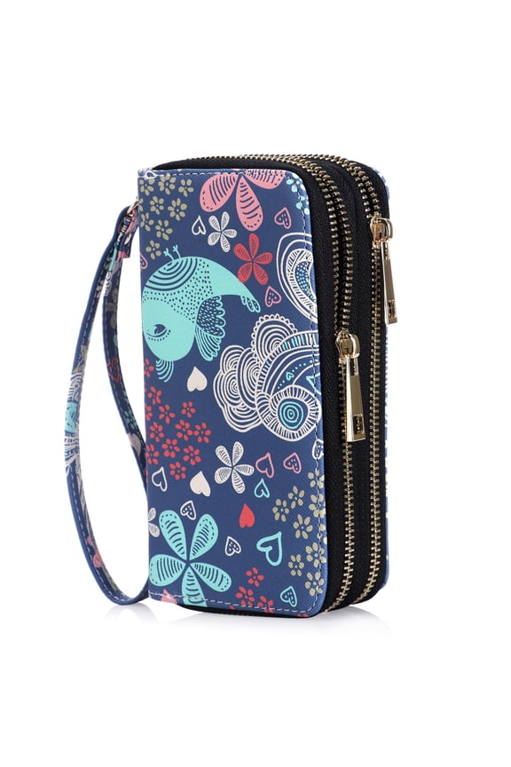 Cellphone Wallet for Women Dual Zipper Long Purse with Removable Wristlet, Fish