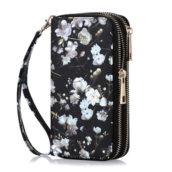HAWEE Cellphone Wallet for Women Dual Zipper Long Purse with Removable Wristlet, Jasmine