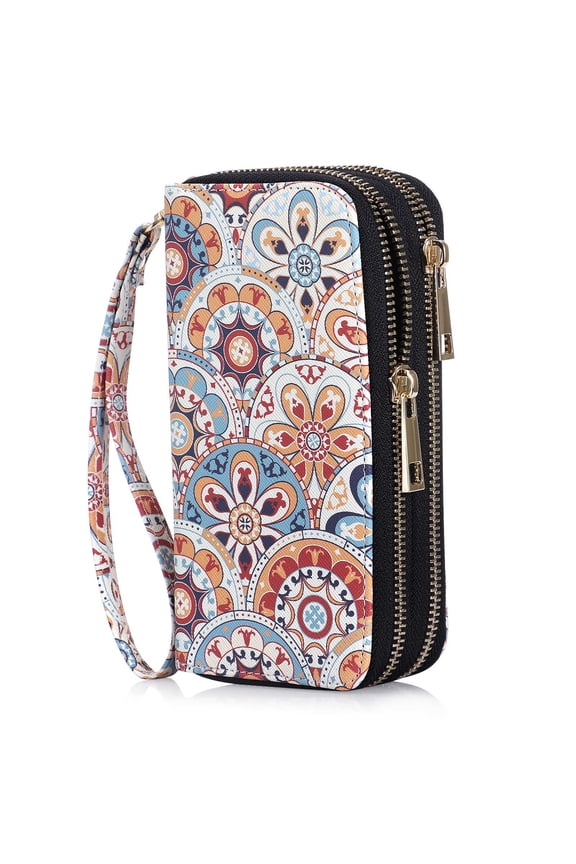 Cellphone Wallet for Women Dual Zipper Long Purse with Removable Wristlet, Plum Blossom