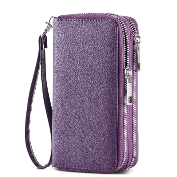 HAWEE Removable Wristlet Women's Floral Dual Zipper Purse, Purple-Lichi