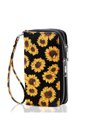 Cellphone Wallet for Women Dual Zipper Long Purse with Removable Wristlet, Sunflower Yellow