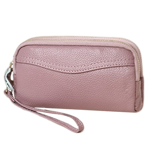 HAWEE Cellphone Wallet for Women Genuine Leather Clutch Purse Large Capacity Double Zipper Wristlet Wallet for Ladies