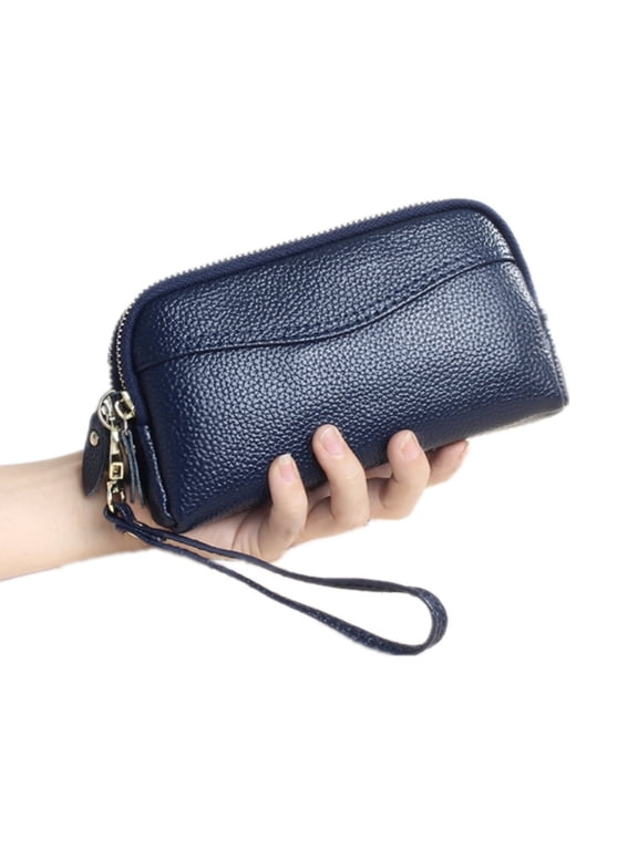 Cellphone Wallet for Women Genuine Leather Clutch Purse Large Capacity Double Zipper Wristlet Wallet for Ladies