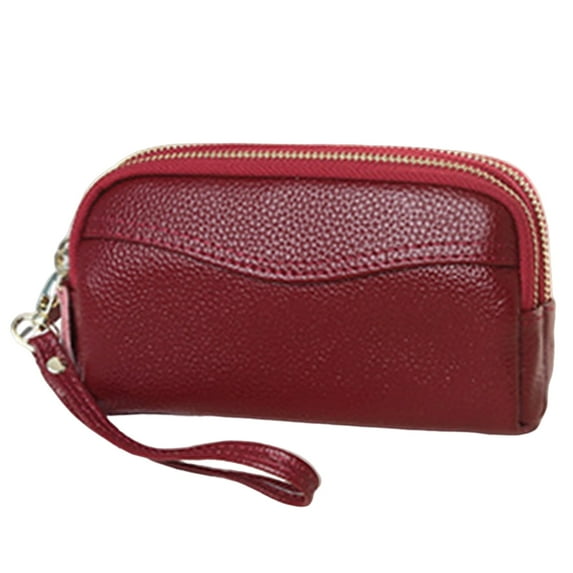 HAWEE Cellphone Wallet for Women Genuine Leather Clutch Purse Large Capacity Double Zipper Wristlet Wallet for Ladies