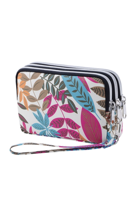 Cellphone Wristlet Wallets for Women Large Capacity Clutch Purse with 3 Zipper Compartments 6 Card Slots, Water Resistant/ Lightweight/ Durable Handbag Travel/ Shopping/ Daily Use, Maple Leaf