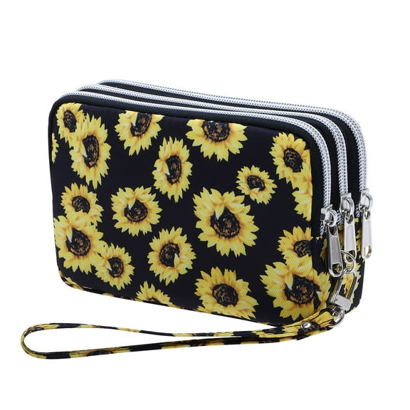 HAWEE Cellphone Wristlet Wallets for Women Sunflower Handbag Water-resistant Wrist Bag 3 Zipper Compartment Purse with Card Holder