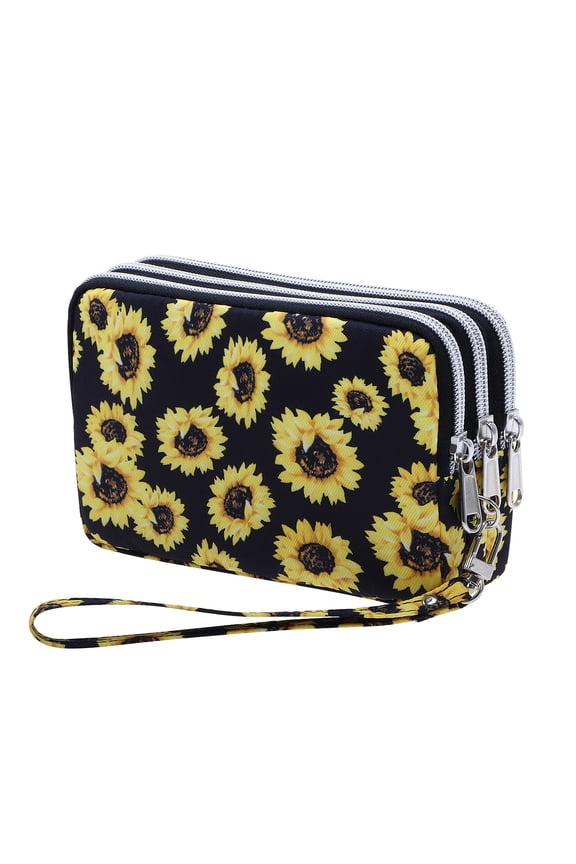 Cellphone Wristlet Wallets for Women Sunflower Handbag Water-resistant Wrist Bag 3 Zipper Compartment Purse with Card Holder