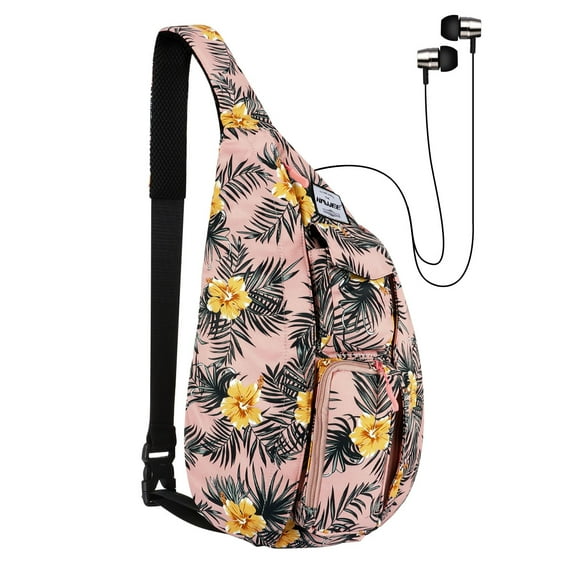 HAWEE Chest Sling Shoulder Bag Hiking Backpack Sports Travel Crossbody Daypack for Women, Indipink Orange + Yellow Flower