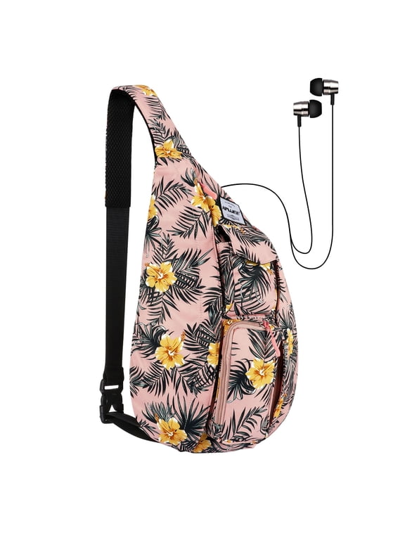 Chest Sling Shoulder Bag Hiking Backpack Sports Travel Crossbody Daypack for Women, Indipink Orange + Yellow Flower