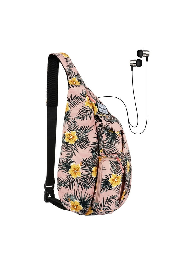 Chest Sling Shoulder Bag Hiking Backpack Sports Travel Crossbody Daypack for Women, Indipink Orange + Yellow Flower