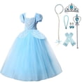 thumbnail image 1 of HAWEE Princess Dress Costume for Little Girl Puff Sleeves Blue Fancy Party Cosplay Outfit, 1 of 7