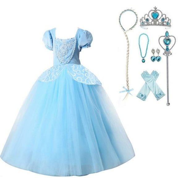 HAWEE Princess Dress Costume for Little Girl Puff Sleeves Blue Fancy Party Cosplay Outfit