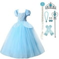 thumbnail image 1 of HAWEE Princess Dress Costume for Little Girl Puff Sleeves Blue Fancy Party Cosplay Outfit, 1 of 7