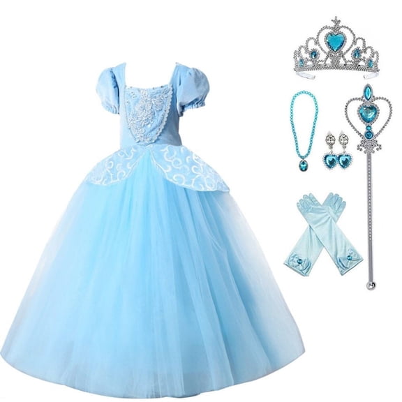 HAWEE Princess Dress Costume for Little Girl Puff Sleeves Blue Fancy Party Cosplay Outfit