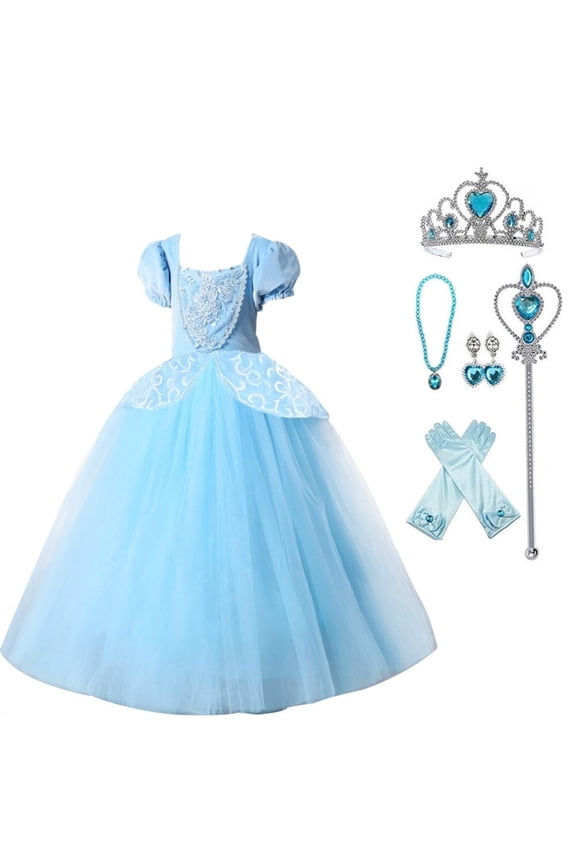 Princess Dress Costume for Little Girl Puff Sleeves Blue Fancy Party Cosplay Outfit